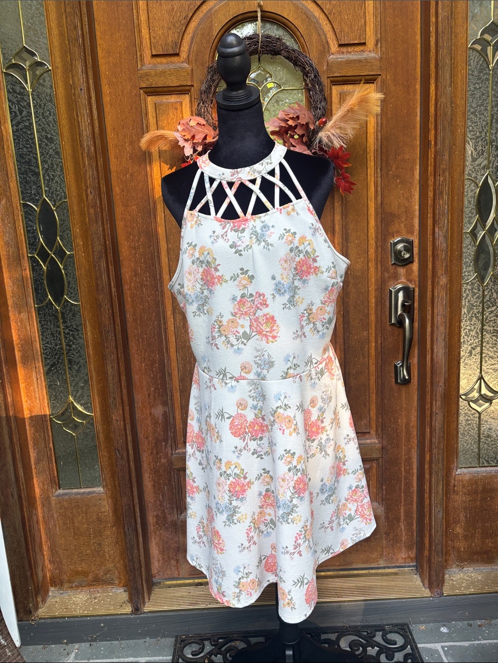 No Boundaries White Floral Halter Dress with Pink Accents